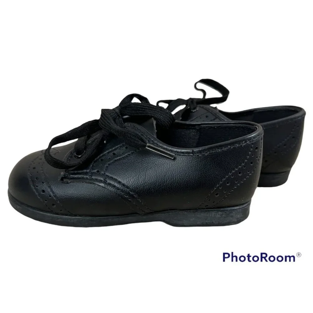 Vtg Small Steps Infant Toddler Shoes Boy Sz 5 Black Oxford Wingtip‎ Made In USA